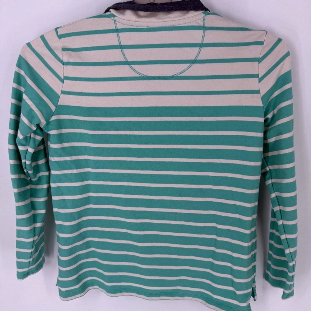 LL Bean Womens Rugby Shirt Size Medium Long Sleeve‎ Striped White Seafoam Green